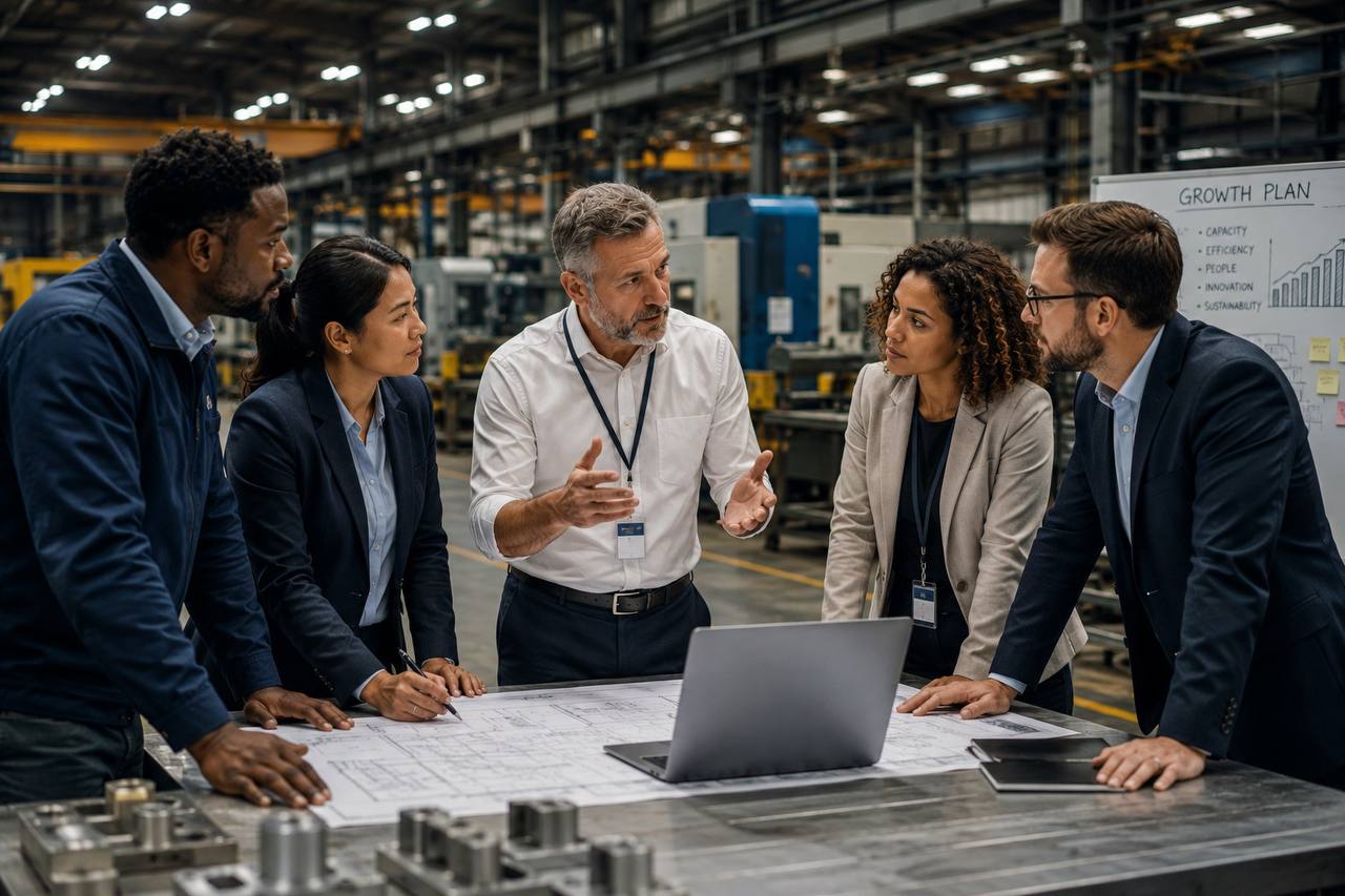 Prospera UK Capital advisory team consulting in a UK manufacturing facility